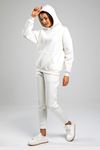 Basic Düz Eşofman Takımı Sweatshirt Jogger - Beyaz Oversize Şardonlu Kapüşonlu