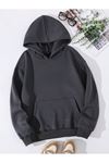 Desensiz Düz Sweatshirt - Füme Oversize Kışlık Kalın Kapüşonlu