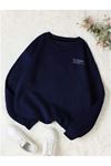 Los Angeles Accept Sweatshirt - Lacivert Baskılı Oversize Kışlık Kalın Bisiklet Yaka