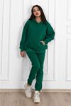 Basic Düz Eşofman Takımı Sweatshirt Jogger - Nefti Yeşil Oversize Şardonlu Kapüşonlu