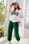 1898 Brooklyn Eşofman Takımı Sweatshirt Jogger - Beyaz Yeşil Baskılı Oversize Şardonlu Bisiklet Yaka