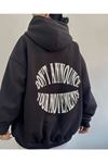 Dont Sweatshirt - Siyah Baskılı Oversize Kışlık Kalın Kapüşonlu