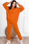 Basic Düz Eşofman Takımı Sweatshirt Jogger - Turuncu Oversize Şardonlu Kapüşonlu