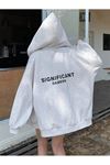 Significant Damebb Fermuarlı Hırka Sweatshirt - Gri Baskılı Oversize Kışlık Kalın Kapüşonlu