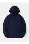 Desensiz Düz Sweatshirt - Lacivert Oversize Kışlık Kalın Kapüşonlu