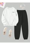 Los Angeles Mini Eşofman Takım Sweatshirt Jogger - Beyaz Siyah Baskılı Oversize Şardon Bisiklet Yaka