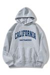 California San Francisco Sweatshirt - Gri Baskılı Oversize Kışlık Kalın Kapüşonlu