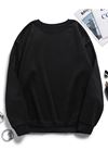 Basic Düz Sweatshirt - Siyah Oversize Kışlık Kalın Bisiklet Yaka