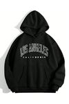 Los Angeles California Sweatshirt - Siyah Baskılı Oversize Kışlık Kalın Kapüşonlu