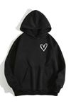 Minimal Kalp Logo Sweatshirt - Siyah Baskılı Oversize Kışlık Kalın Kapüşonlu