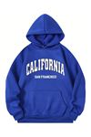 California San Francisco Sweatshirt - Sax Mavi Baskılı Oversize Kışlık Kalın Kapüşonlu