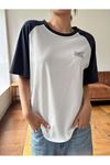 Best Time Parçalı Süprem T-Shirt - Beyaz Siyah Baskılı Oversize Bisiklet Yaka Kısa Kol Tişört