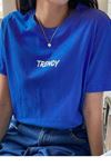 Trendy Oversize Saks Mavi Baskılı T-shirt Unisex Rahat Kalıp - Bisiklet Yaka Kısa Kol Tişört