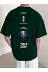 Erkek Nefti Yeşil Oversize Sea Son Baskılı Örme T-shirt
