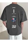 Erkek Füme Oversize Sea Son Baskılı Örme T-shirt