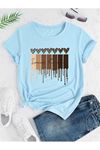 Leopar Desen Kalpler Süprem T-Shirt - Bebe Mavi Baskılı Oversize Bisiklet Yaka Kısa Kol Tişört