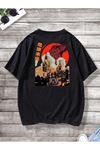 Erkek Siyah Oversize Japanese Dinazor Baskılı T-shirt
