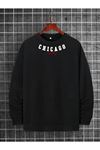 Erkek Yaka Chıcago Baskılı Oversize Sweatshirt