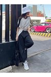 Leisure Future Parçalı Süprem T-Shirt - Beyaz Siyah  Oversize Bisiklet Yaka Kısa Kol Tişört