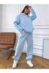 Mood Eşofman Takımı Sweatshirt Jogger - Bebe Mavi Baskılı Oversize Şardonlu Kapüşonlu