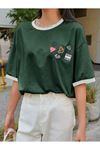 Uncool Parçalı Süprem T-Shirt - Nefti Yeşil Beyaz Oversize Bisiklet Yaka Kısa Kol Tişört