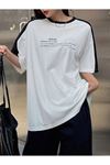 Leisure Future Parçalı Süprem T-Shirt - Beyaz Siyah Oversize Bisiklet Yaka Kısa Kol Tişört