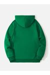 Düz Basic Kalın Kışlık Sweatshirt - Nefti Yeşil Oversize Kapüşonlu