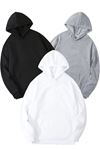 3'Lü Düz Basic Kalın Kışlık Sweatshirt - Siyah Gri Beyaz Oversize Kapüşonlu