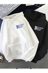 2'Li Still Freedom Kalın Kışlık Sweatshirt - Siyah Beyaz Baskılı Oversize Kapüşonlu