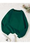 Baskısız Düz Sweatshirt - Nefti Yeşil Kalın Kışlık Şardonlu Uzun Kol Oversize Bisiklet Yaka