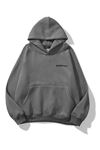 Essentials Yazılı Sweatshirt - Füme Baskılı Oversize Kalın Kışlık Kapüşonlu