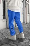 Smile Face Sax Mavi Jogger Eşofman Altı - Paça Baskı Detaylı Lastik Paça Baskılı Rahat Tarz