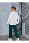 Basic Düz Eşofman Takımı Beyaz Sweatshirt Yeşil Jogger - Oversize Şardonlu Bisiklet Yaka