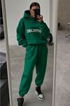 Mood The Label Kışlık Eşofman Takımı - Yeşil Baskılı Kapüşonlu Oversize Şardonlu