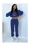 Chicago Eşofman Takımı Sweatshirt Jogger - Sax Mavi Baskılı Oversize Şardonlu Kapüşonlu