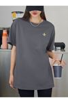 Uçak Logo T-Shirt - Füme Baskılı Oversize Bisiklet Yaka Kısa Kol