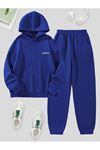 California Minimal Yazı Eşofman Takımı Sweatshirt Jogger - Saks Baskılı Oversize Şardonlu Kapüşonlu