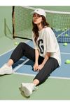 G Logo Beyaz T-shirt Siyah Eşofman Altı Jogger - Baskılı Alt Üst Takım Bisiklet Yaka