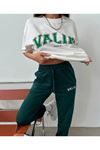 Valiri Beyaz T-Shirt Yeşil Eşofman Altı Jogger- Baskılı Alt Üst Eşofman Takım Oversize Bisiklet Yaka