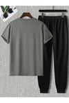Ufo Logo Füme T-shirt Siyah Eşofman Altı Jogger- Baskı Alt Üst Eşofman Takımı Oversize Bisiklet Yaka