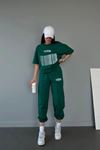 Couture Club T-shirt Eşofman Altı Jogger- Yeşil Baskılı Alt Üst Eşofman Takım Oversize Bisiklet Yaka