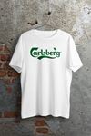 Carlsberg T-shirt - Beyaz Baskılı Oversize Bisiklet Yaka Kısa Kol Tişört