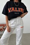 Valiri Siyah T-shirt Beyaz Eşofman Altı Jogger- Baskılı Alt Üst Eşofman Takım Oversize Bisiklet Yaka