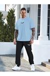 Wings Bebe Mavi T-shirt Siyah Eşofman Alt Jogger- Baskı Alt Üst Eşofman Takım Oversize Bisiklet Yaka