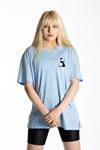 Panda T-shirt - Açık Mavi Baskılı Oversize Bisiklet Yaka Kısa Kol Tişört