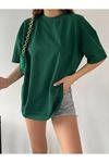 Düz Basic T-shirt - Zümrüt Yeşil Oversize Bisiklet Yaka Kısa Kol Tişört