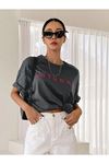Füme Oversize Natural T-shirt - Oversize Baskılı