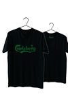 Carlsberg T-shirt - Siyah Baskılı Oversize Bisiklet Yaka Kısa Kol Tişört