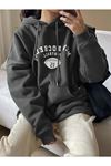 Kadın Füme New Rochelle Baskılı Kapüşonlu Oversize Sweatshirt