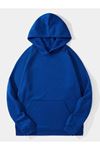 Düz Basic Sweatshirt - Sax Mavi Oversize Kapüşonlu